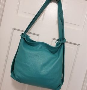 Bevini Teal Green Pebble Grain Made In Italy Hobo Style Shoulder Bag